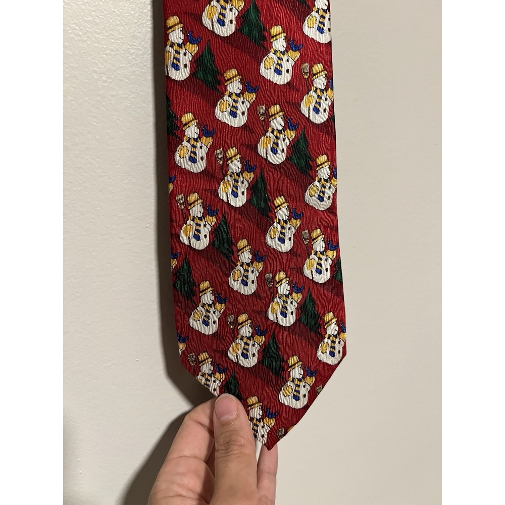 JZ RICHARDS Mens Silk CHRISTMAS PARTY Tie 3.75 Navy Snowman Red Necktie